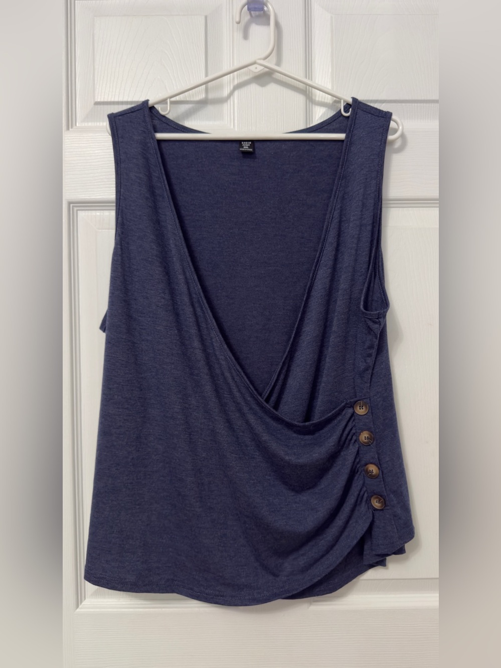 SHEIN Navy Draped Wrap Tank with Side Button Detail